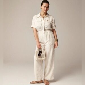 J. Crew Cream Linen Pocket Jumpsuit
